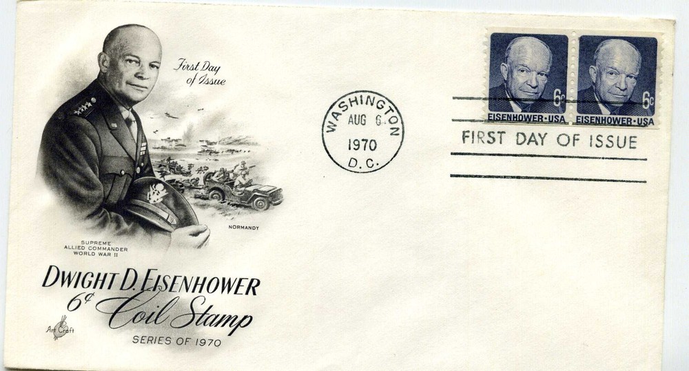 1401 6c Eisenhower coil pair, ArtCraft FDC