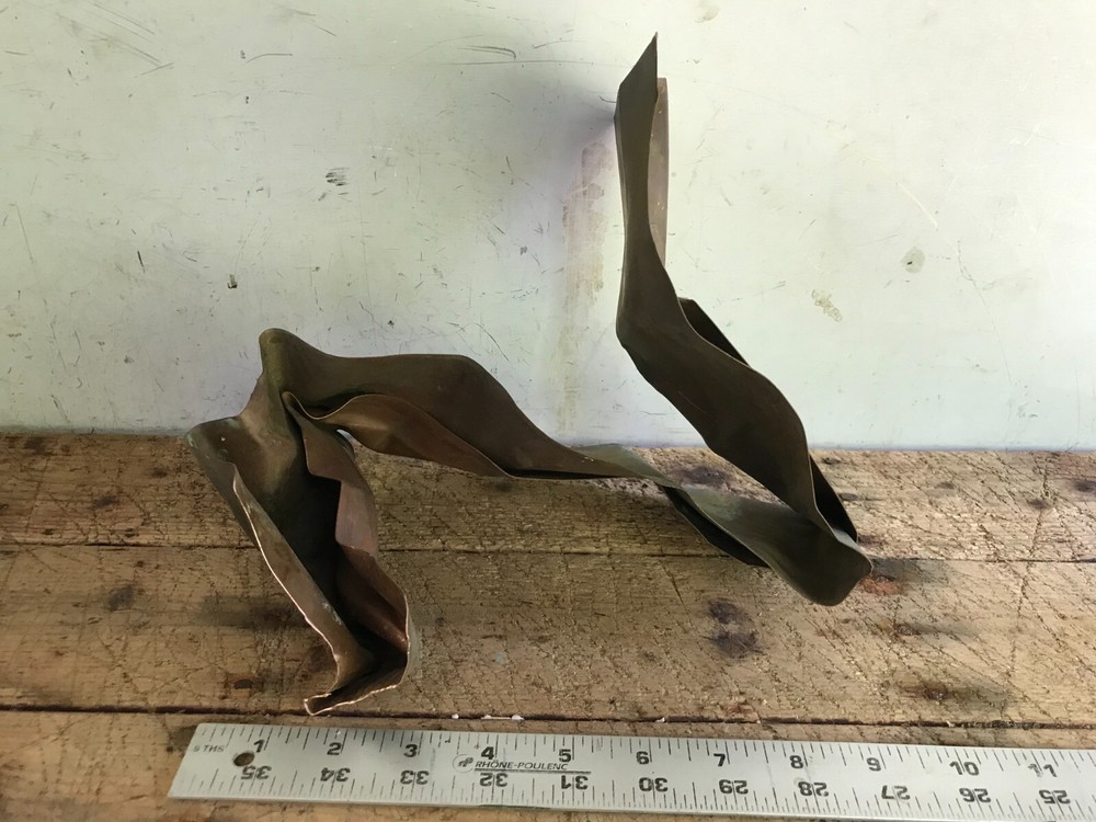 Planter Garden Wall Art Old Sheet Copper Patina Verdigris Bent Mangled (C)