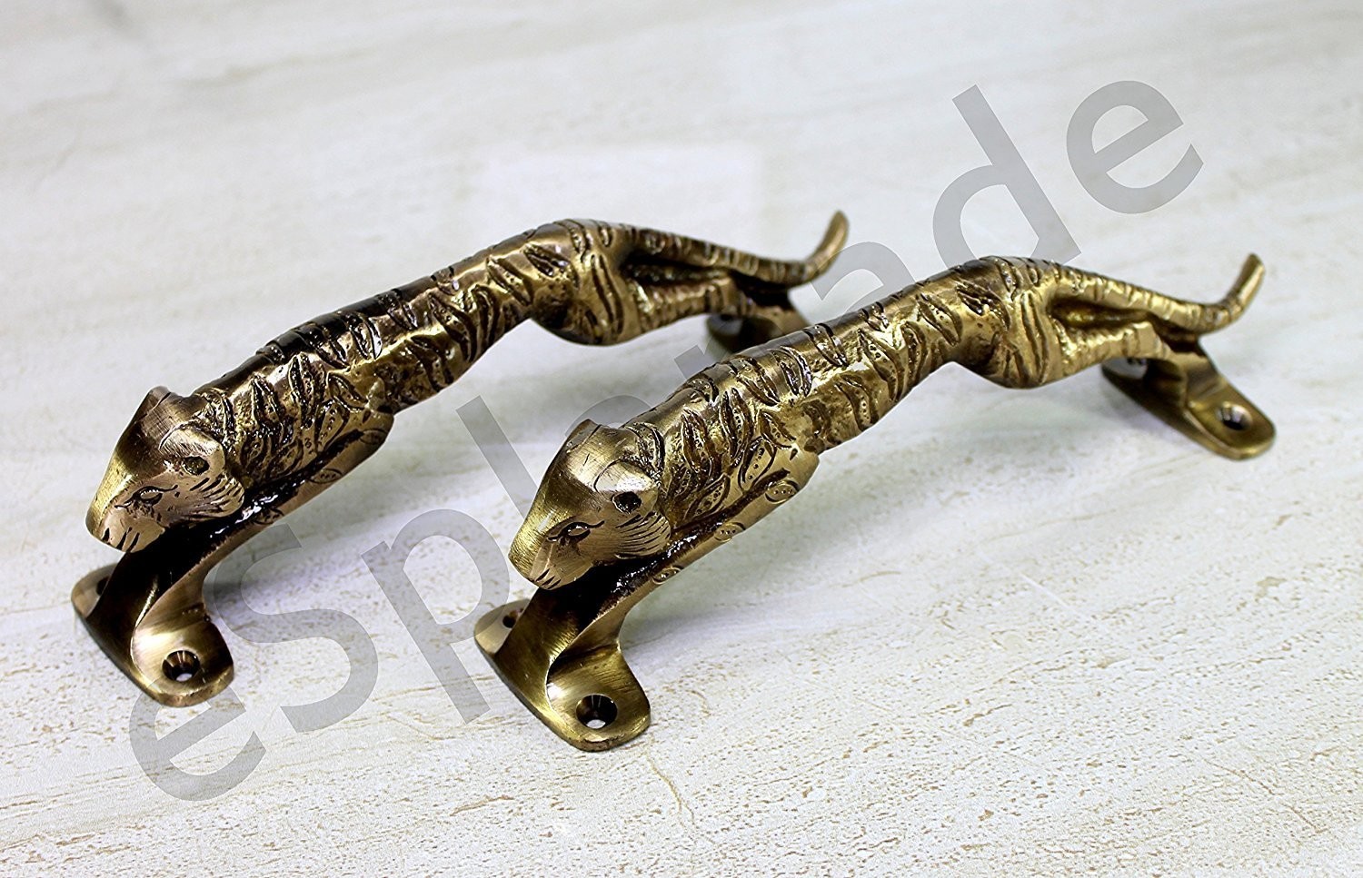 Set of 2 Antique Look Golden Brass Jaguar/Tiger Door Pull Door Handle