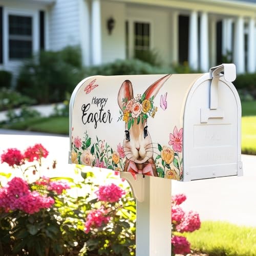 Happy Easter Mailbox Cover Magnetic, Spring Easter Bunny Mailbox Wrap with
