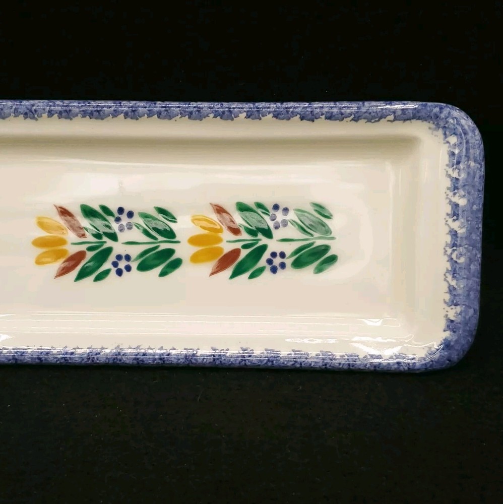 QUIMPER Rectangular Butter Tray Pickle Dish Blue Border