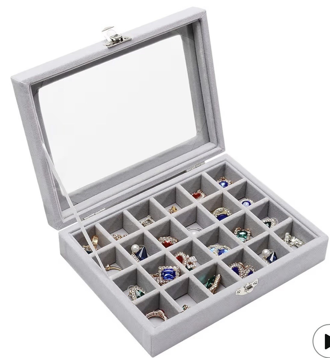 Clear Lid Velvet Jewelry Organizer Box 24 Grid, Jewelry Display Case