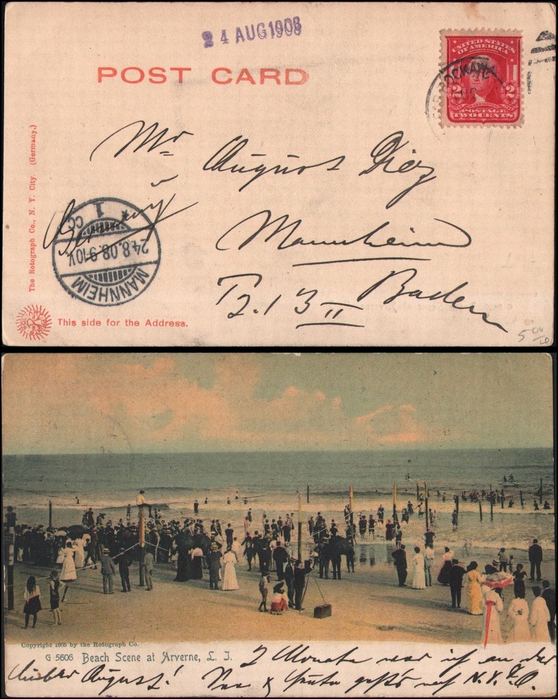 PPC, 2c rate, to Mannheim Germany, 1908