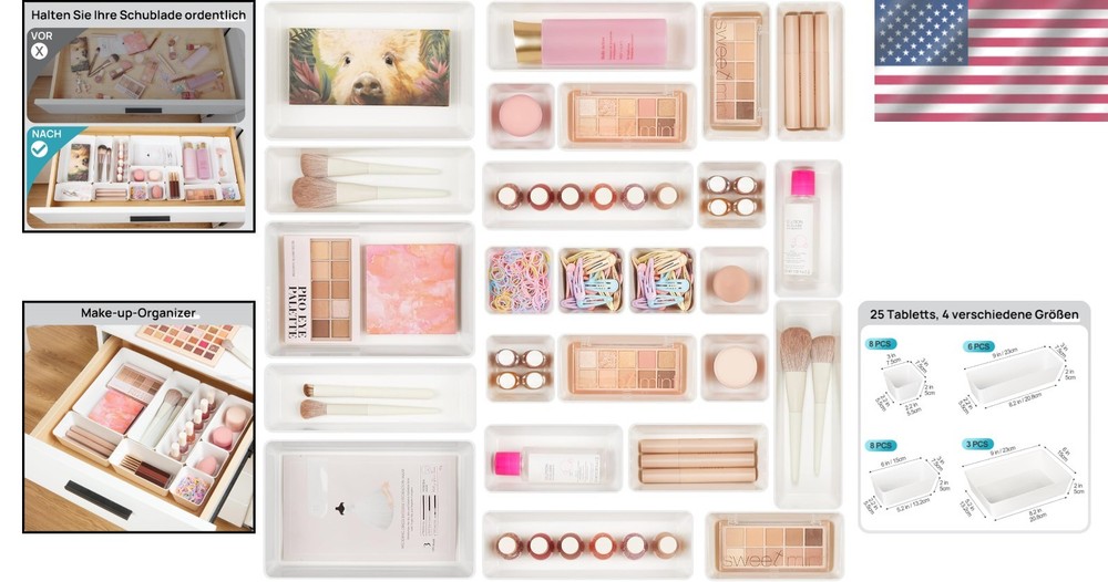 25-Piece Plastic Drawer Organizers - Clear Stackable Bins for Versatile Storage