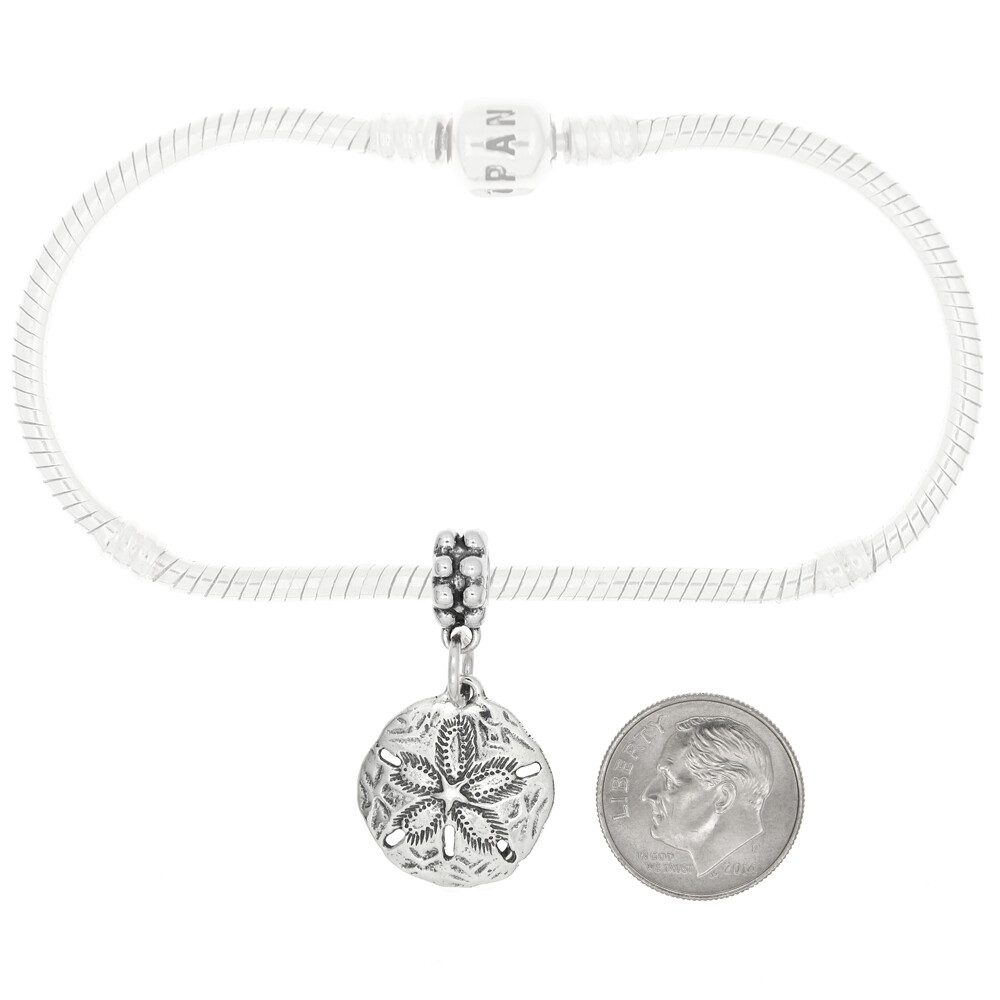 Sterling Silver 925 Detailed Sand Dollar Dangle Bead Charm