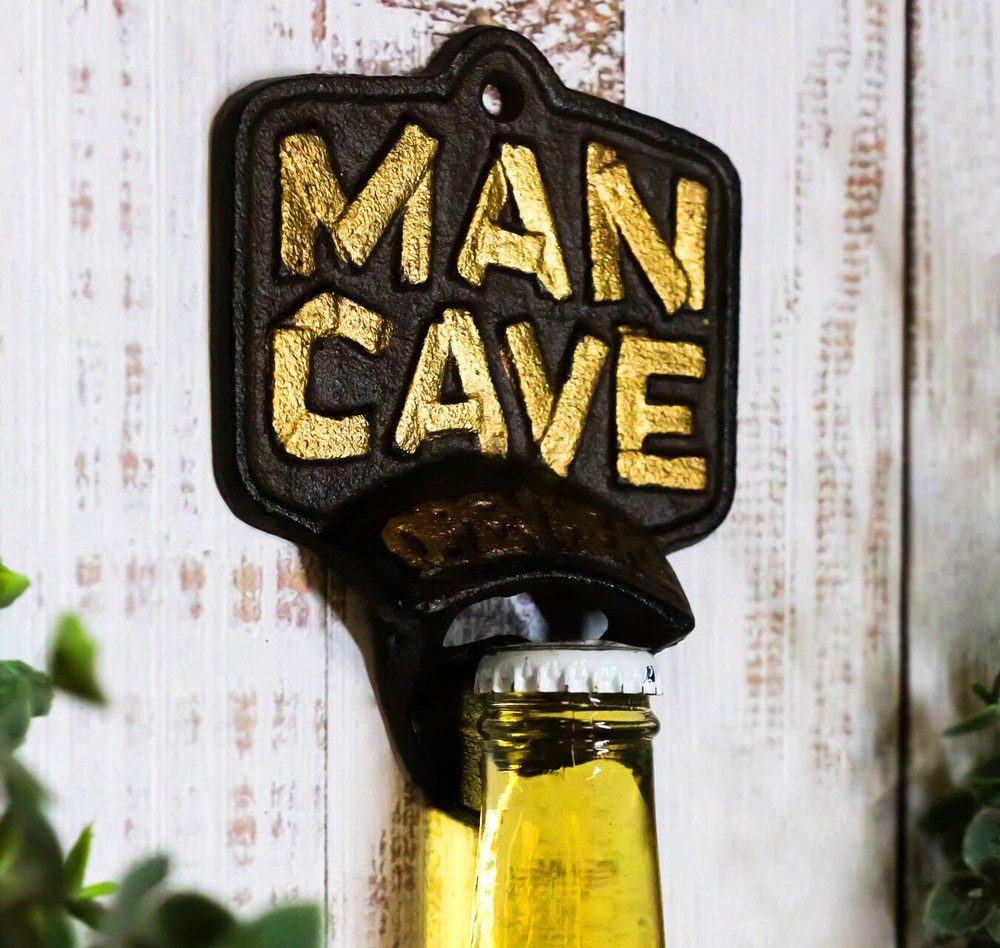 Rustic Man Cave Open Here Cast Iron Bottle Cap Opener Wall Mounted Decor Novelty