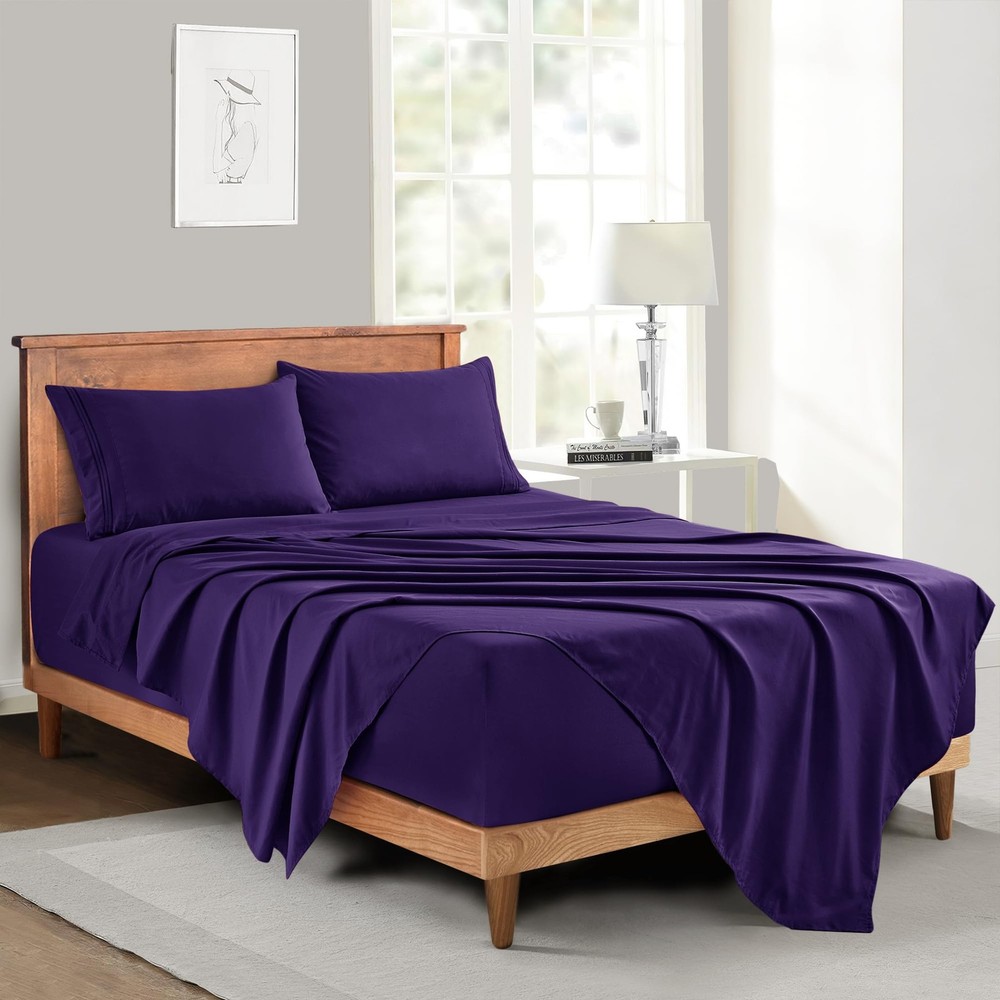 Manyshofu King Size Extra Deep Pocket Sheets 1800TC Microfiber Purple