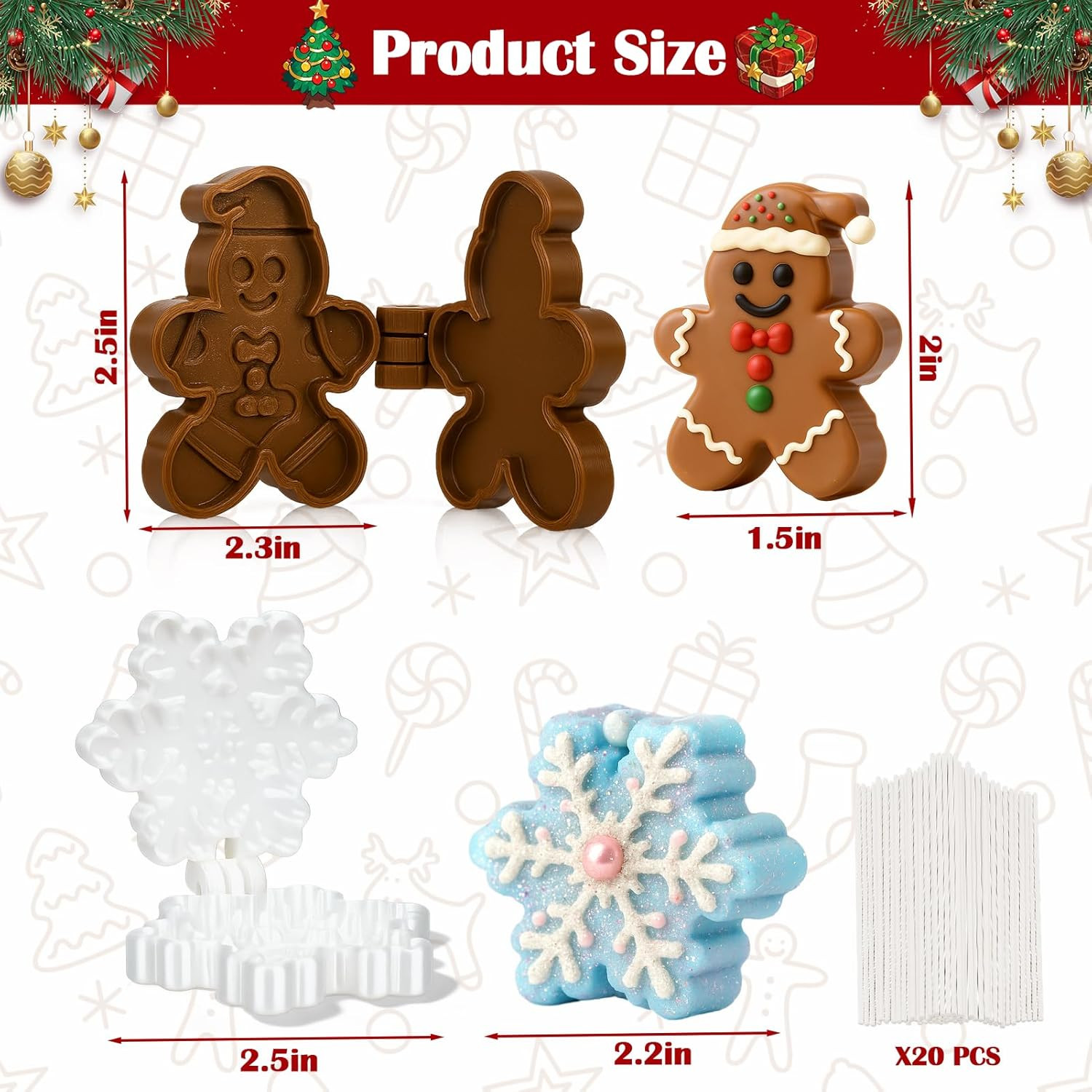 Christmas Cake Pop Mold Set with Snowflake & Gingerbread Shapes, 2 Pcs