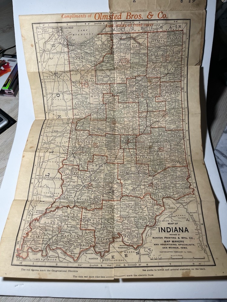 1902 Foldout Picket Map Indiana Kenyon Map Makers