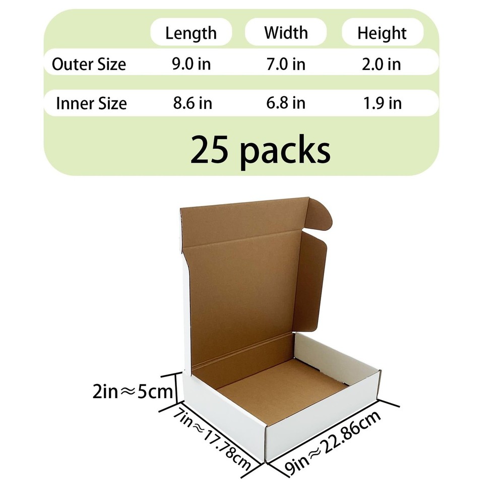White Shipping Boxes 9x7x2 inch 25 Pack,Corrugated Boxes Mailer Packaging for...