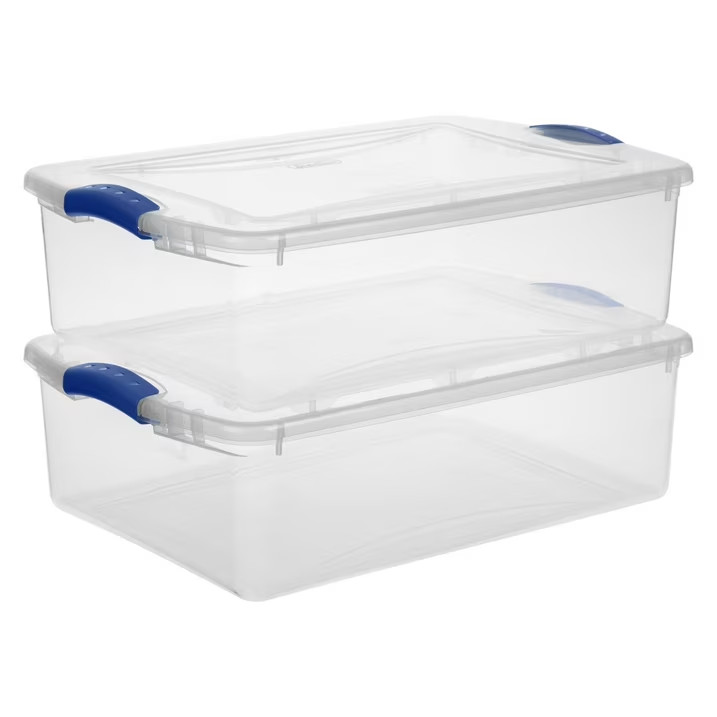 (2 pack) Sterilite 32 Quart Medium Latching Storage Bin, Clear Plastic Storage C