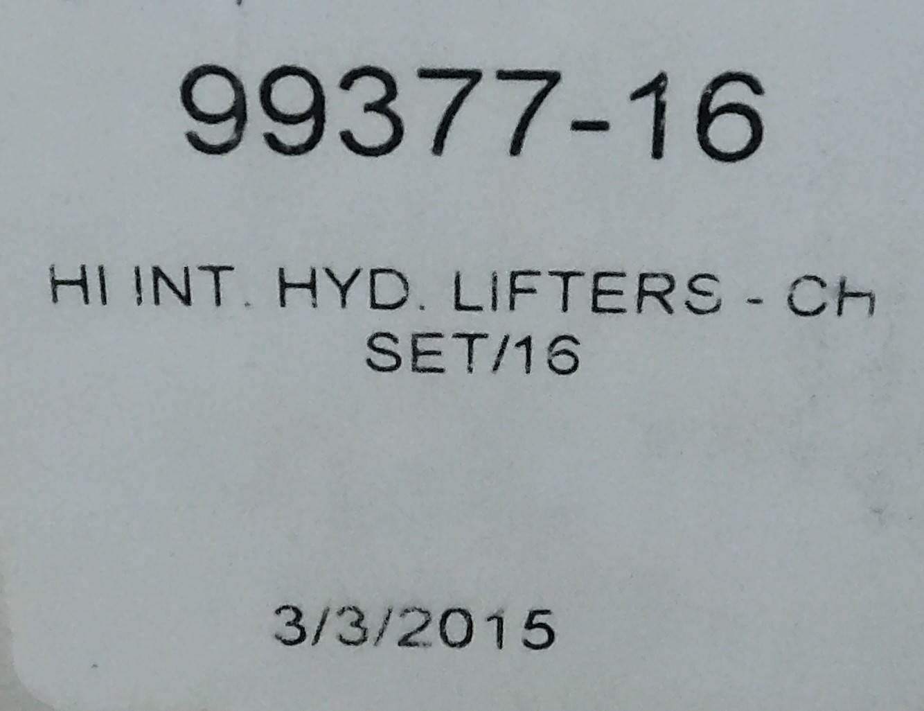 Crane NOS 99377-16 Hi-Intensity Hydraulic Lifters, Dated 3/2015, 16 Pcs