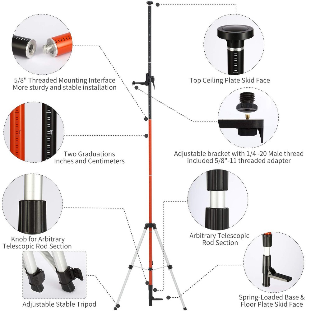 Telescoping Pole Telescoping Laser Level Support Pole with Tripod and Mount f...