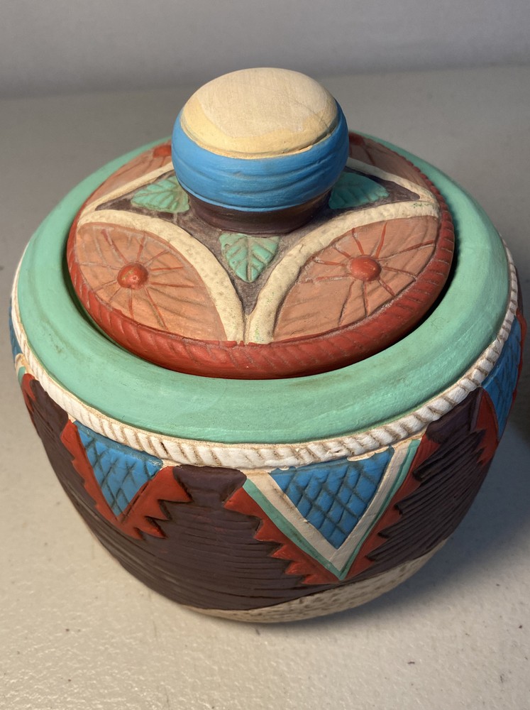 Aztec Deco Pottery Three Piece Set Vintage