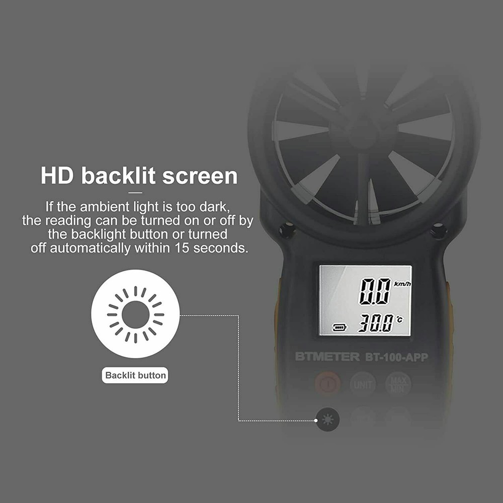 Anemometer Digital Wind Speed Meter Temp Gauge 5860ft/min Data Record with Case