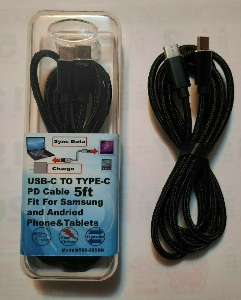 5ft Foot USB-C to Type-C Android Sync & Charge Cable Black Braided - 506-295BK