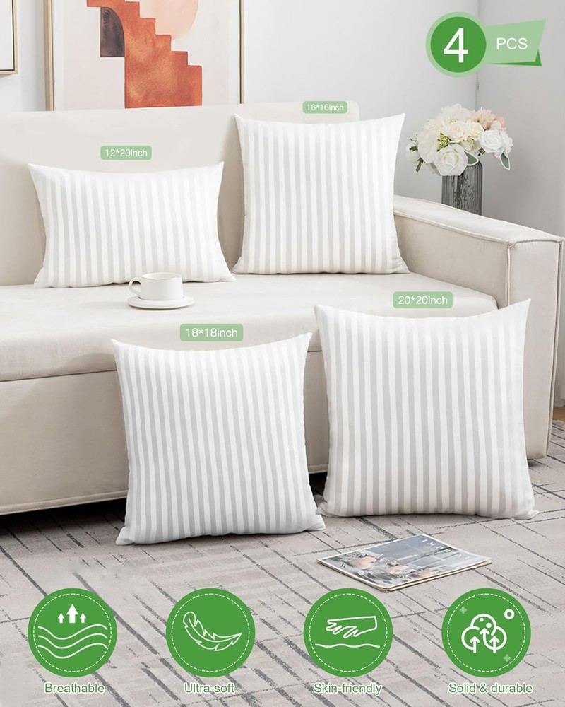 Pillow Insert Set of 4, Soft Virgin Microfiber Square Throw Pillow Inserts for