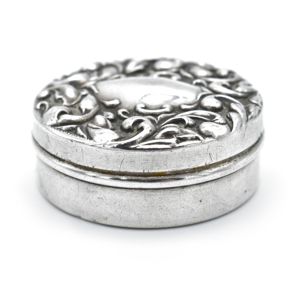 Antique Solid Silver Pill Pot Snuff Box Repousse Edwardian 1905