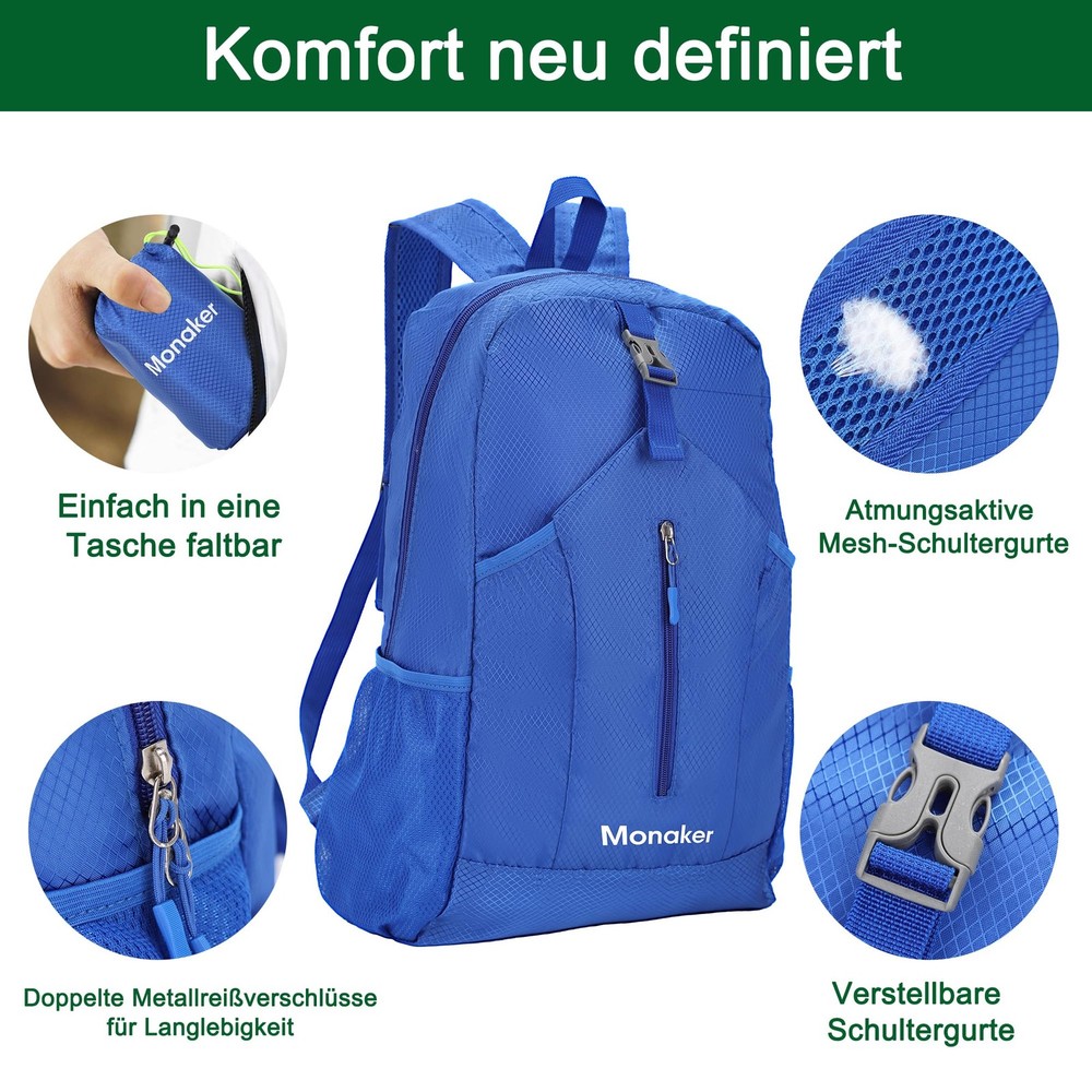 Ultralight 20L Foldable Backpack, Multi-Pocket Design, Compact to Palm-Sized,...