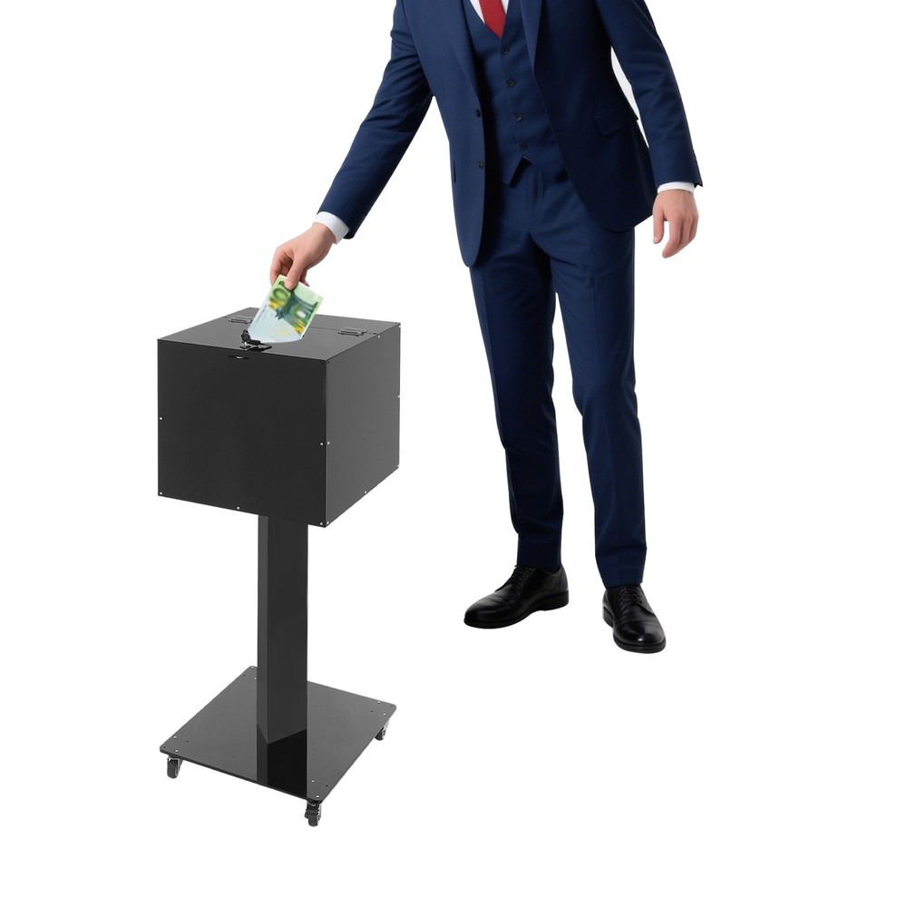 Floor Standing Donation Box with Lock, Key & Wheels for Versatile Use