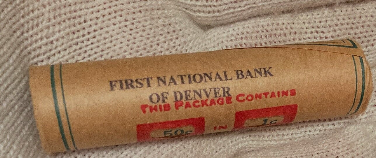 Original OBW FNB Denver Wheat Bank Roll 2 Indian Cent Ends Vintage 50 Penny Find