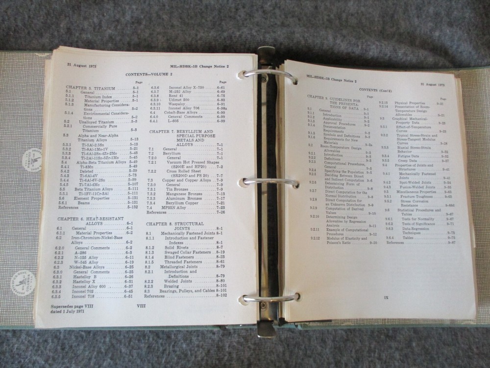 DOD/NASA AEROSPACE VEHICLE STRUCTURES METALLIC MATERIALS & ELEMENTS BOOK - #4600