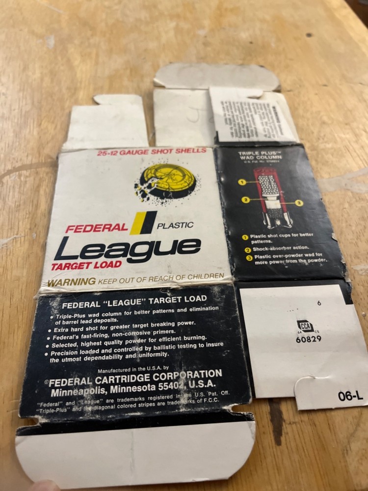 Federal League Target load 12 ga. empty box