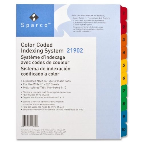 Sparco SPR21902 Color Coded Indexing System 10 Set White Divider