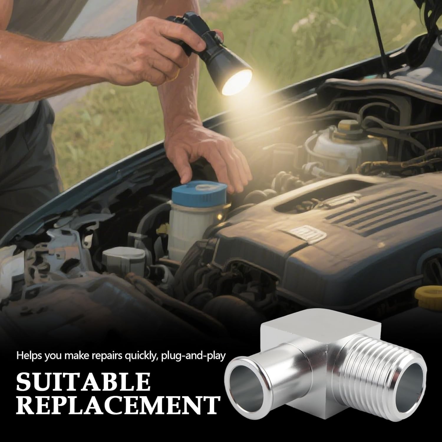 90° Heater Hose Connector, Heater 90 Degree Hose Elbow from 1/2 NPT to 5/8 Barb