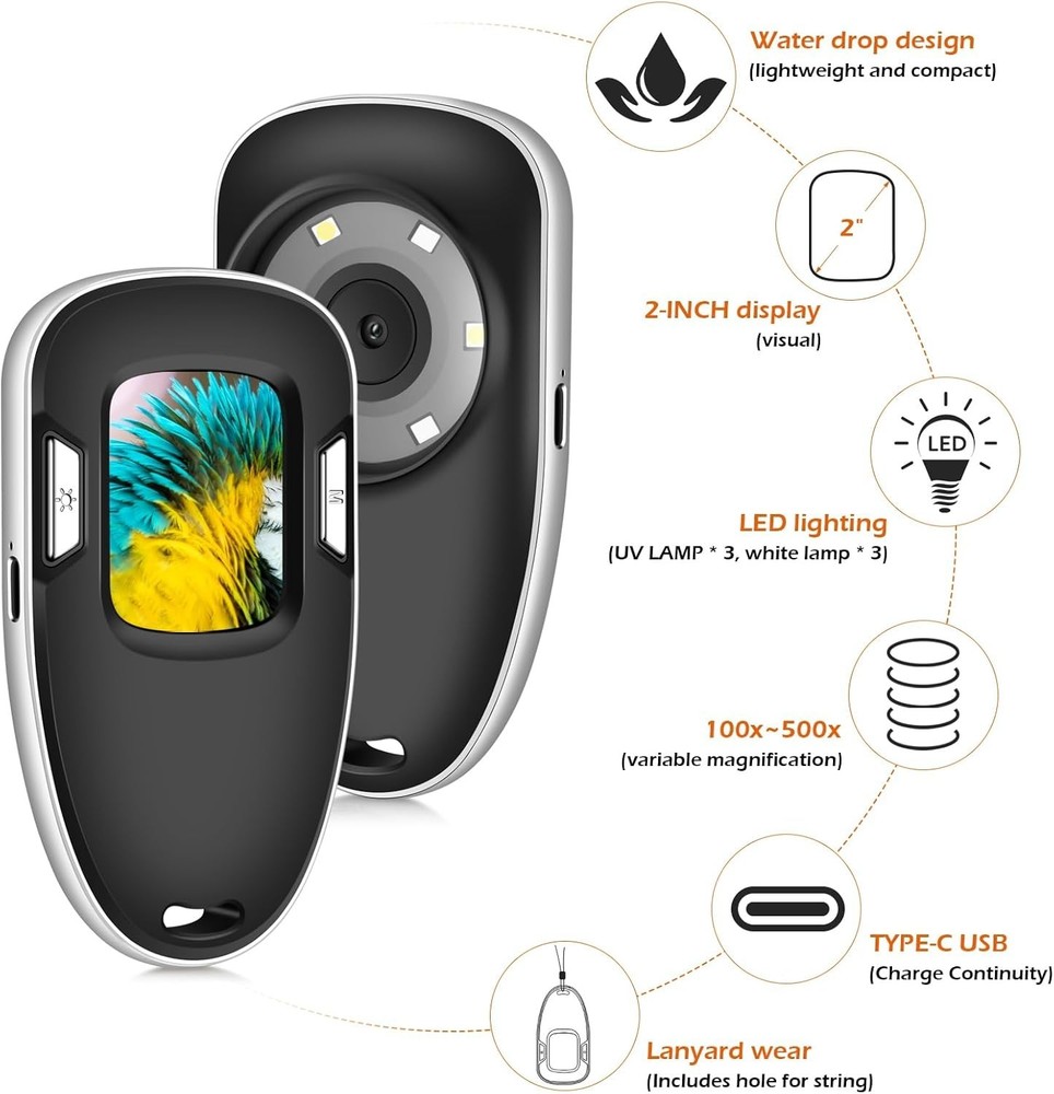 Digital Microscope Fixed Focus, 200x Mini Microscope Magnifier, Portable Hand...