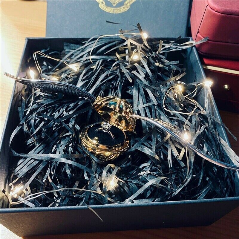 Harry Potter Platinum Wing Golden Snitch Ring Box Jewelry Storage Necklace Chain