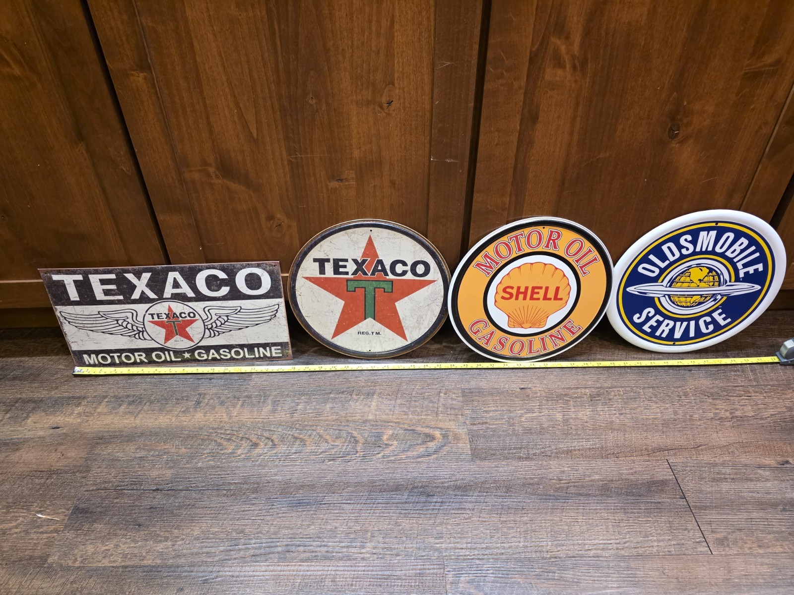Texaco Shell Oldsmobile Sign Lot – Reproduction Metal Tin Garage Decor