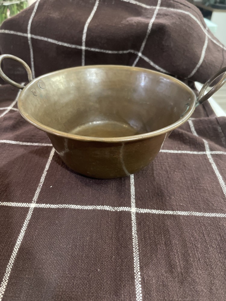 Primitive Hammered Copper Pot w Double Handles Rounded Bottom Rustic Farmhouse