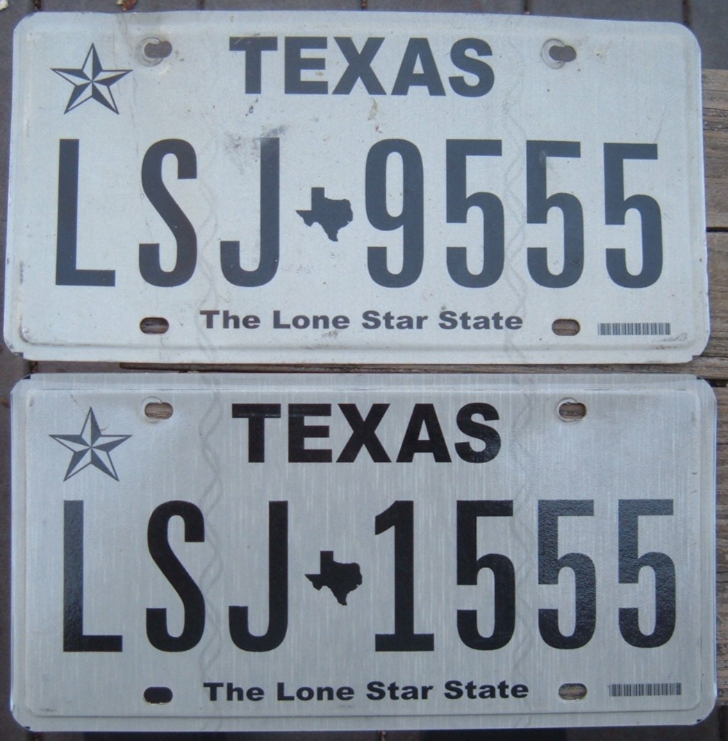 TEXAS pair license plates   LSJ - 9555   Triple 5 s