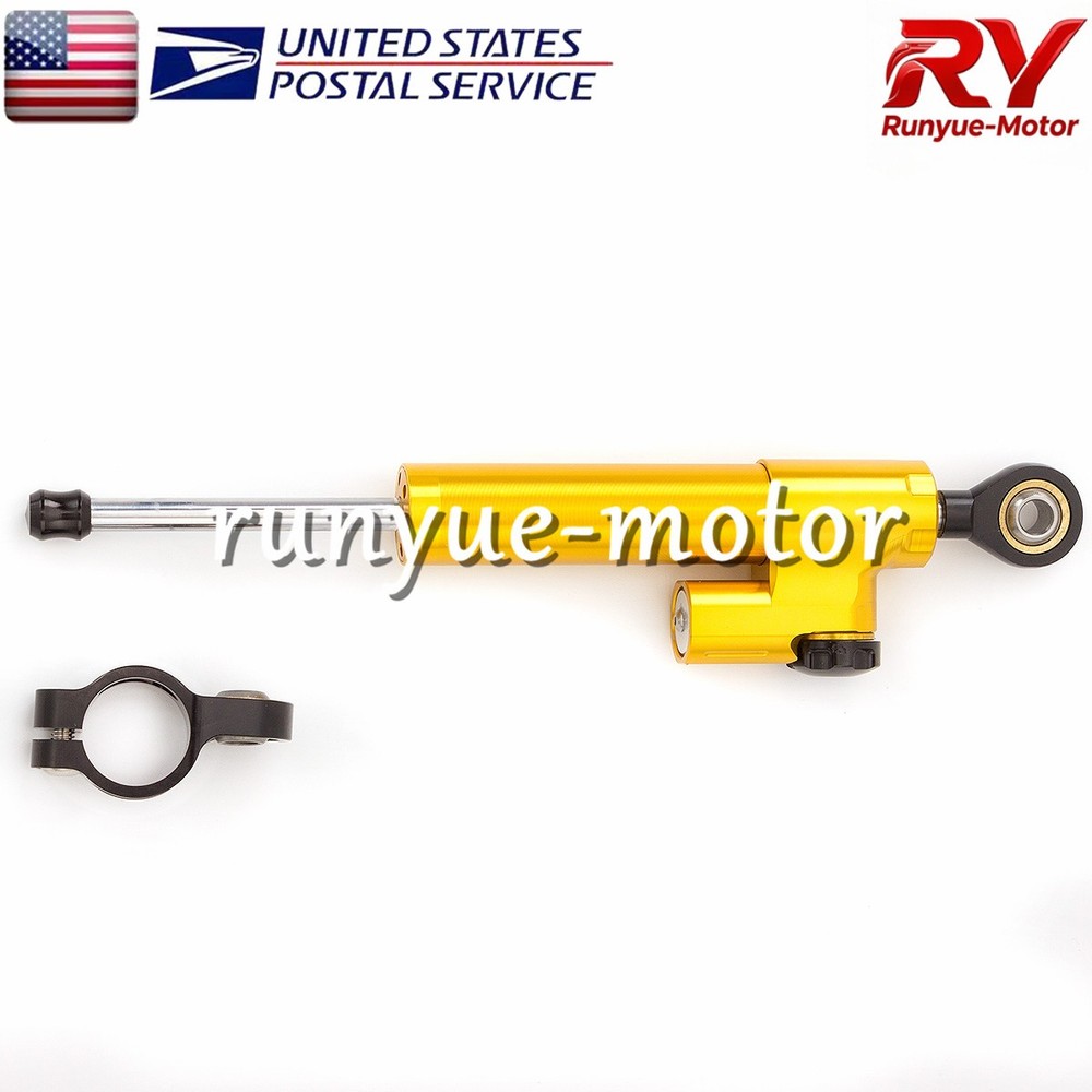 Gold CNC Adjustable Steering Damper Stabilizer Linear Control Universal Aluminum