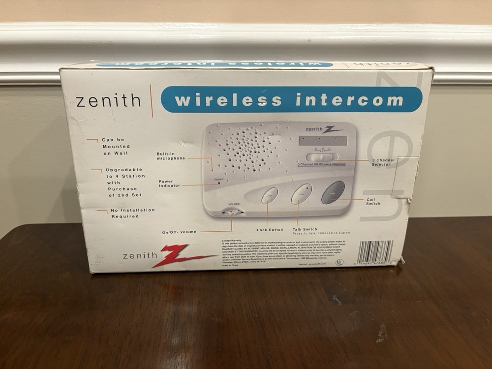 Zenith ALG 1188 - Wireless Intercom 3 Channel 2 Stations - New