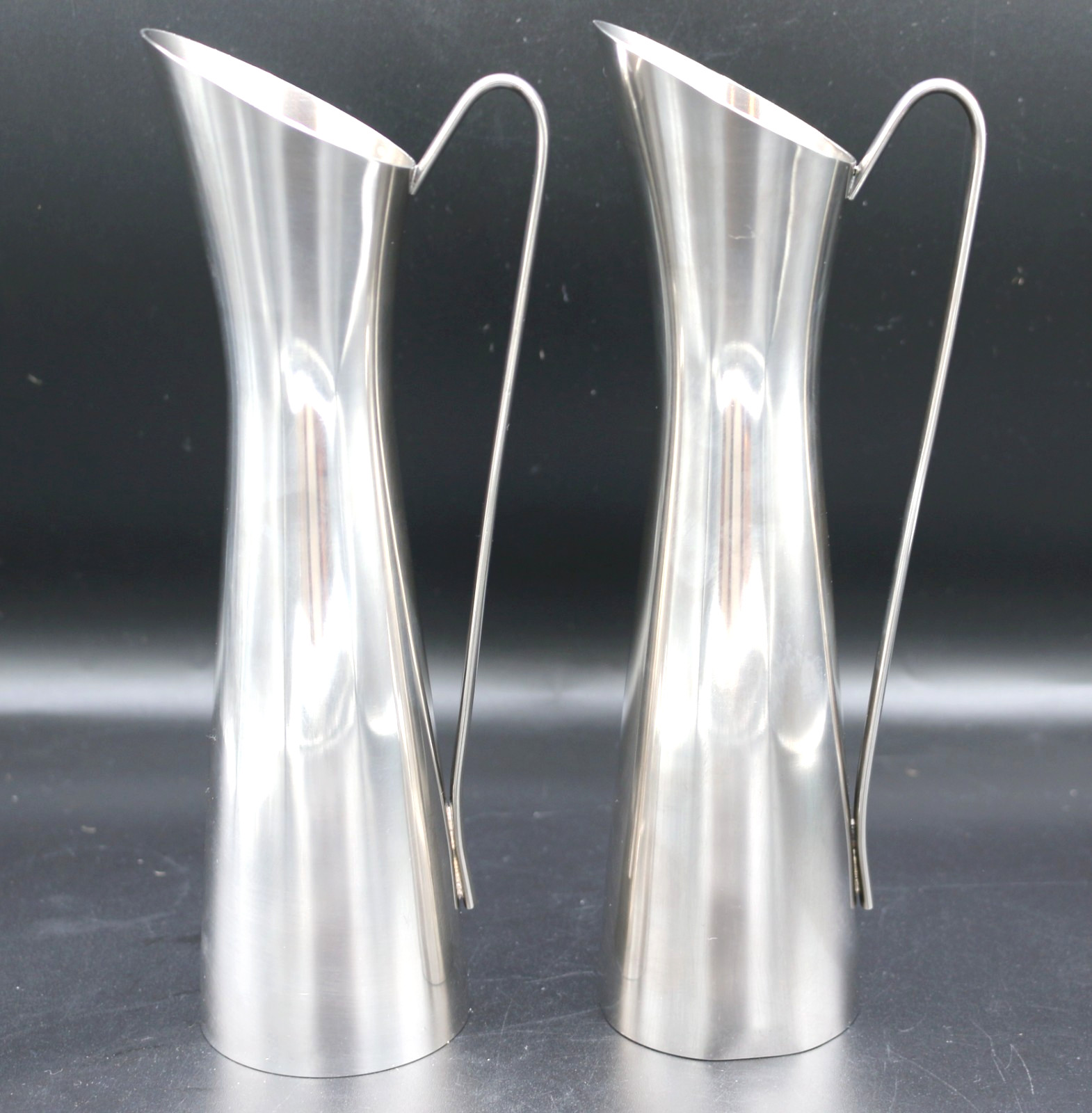 Pair of Vintage MCM Silver Plated Slender Pitcher Bud Vase 8.5''
