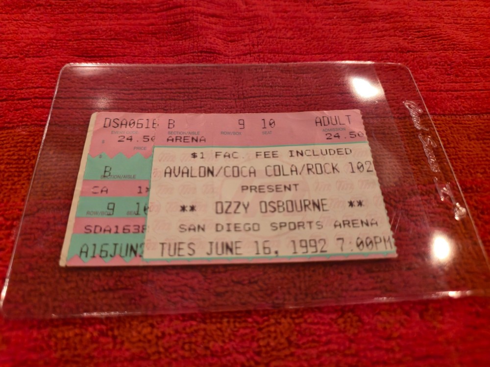 VINTAGE CONCERT TICKET STUB FOR OZZY OSBOURNE JUN 16 1992 SAN DIEGO SPORTS ARENA