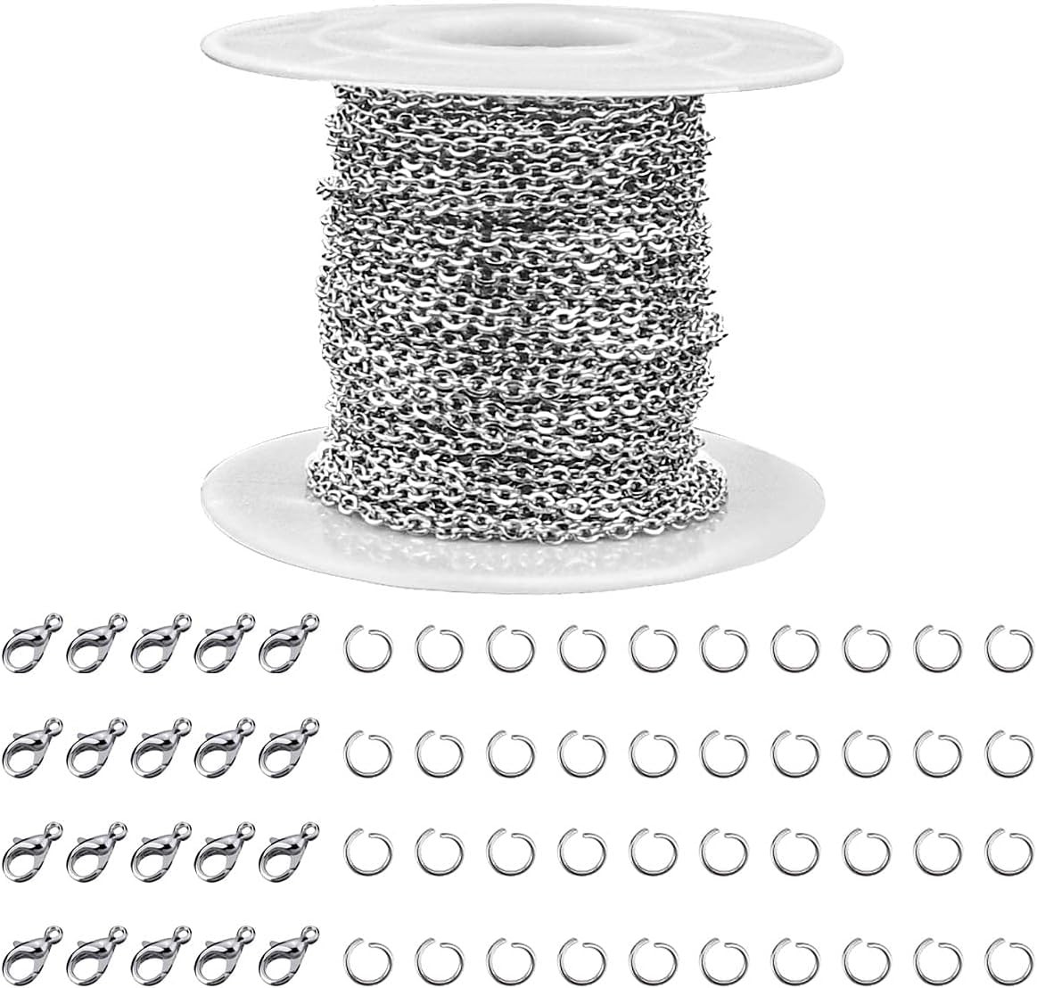 33 Feet Stainless Steel Jewelry Chains for Jewelry Making - Silver Chain Roll wi