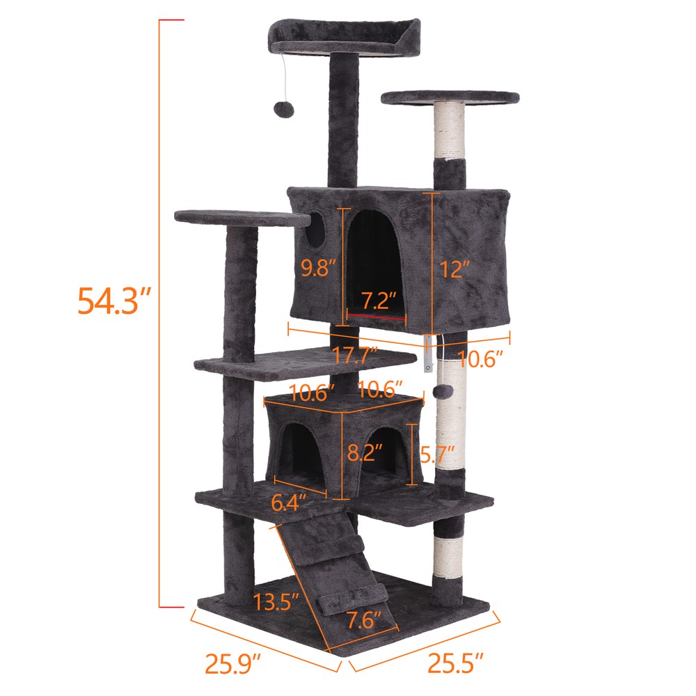55 inch Cat Activity Tree Tower Great For Climbing、Playing、Scratching & Relaxing