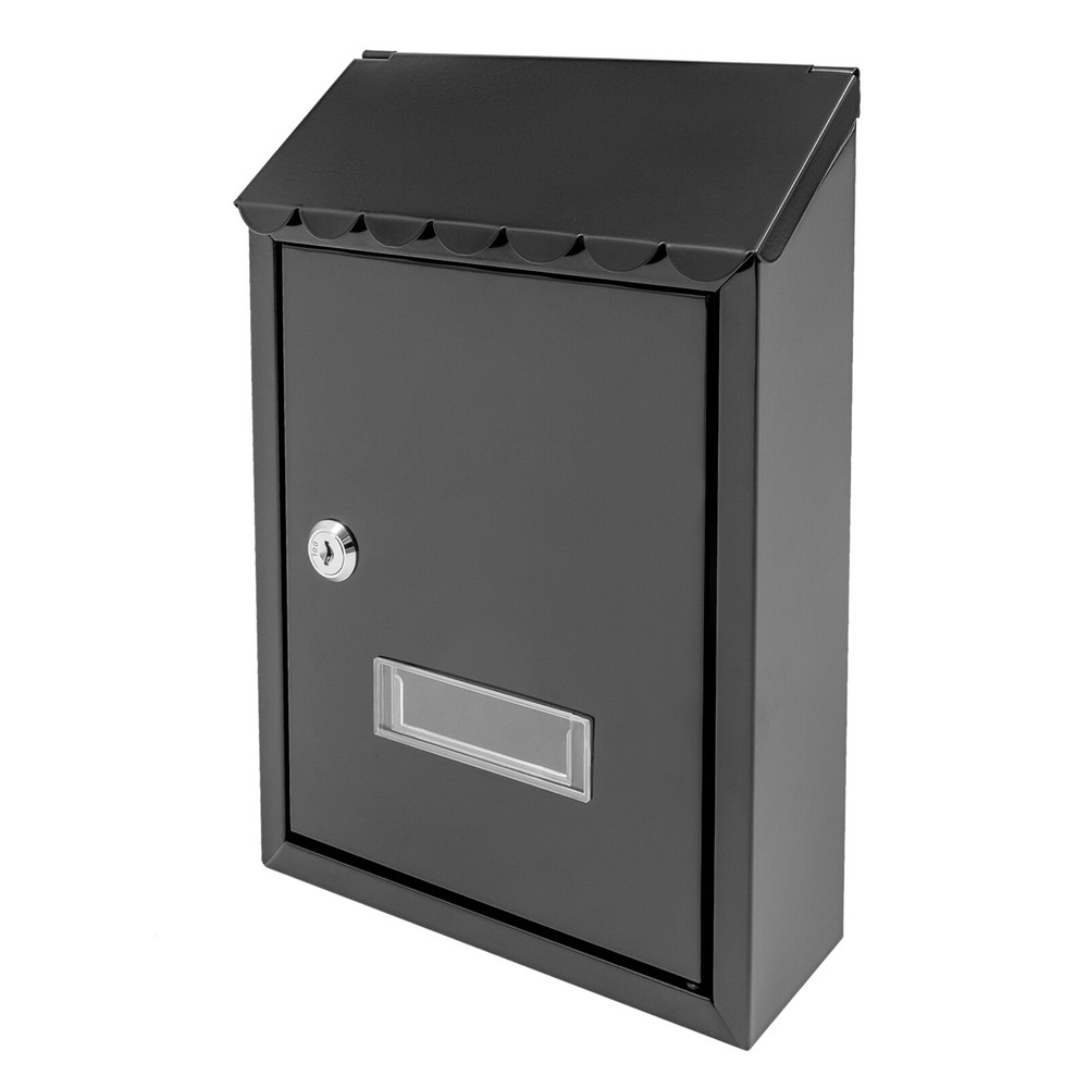 Wall Mount Rectangular Locking Mailbox W/ 2 Keys Black Residential Mail Box ﻿