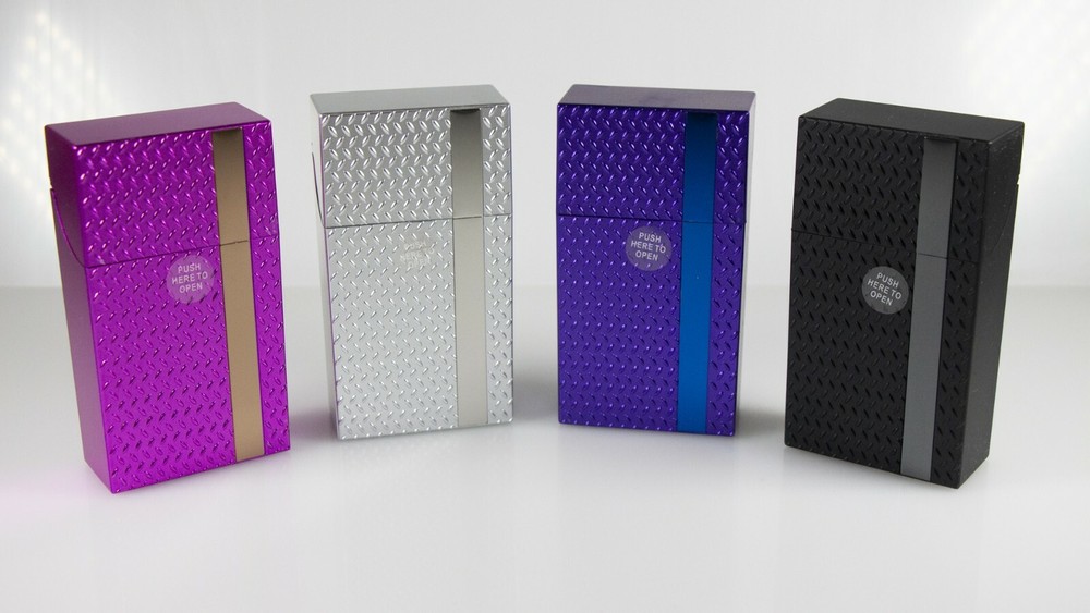 12 Diamond Plate Design Push Open Plastic Cigarette Cases Pack Holder 100mm