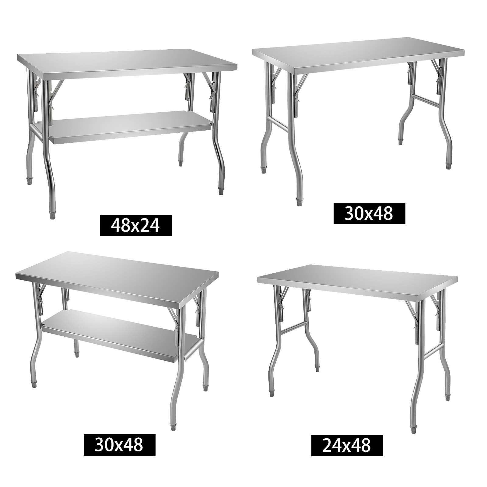 Uimoso Stainless Steel Folding Commercial Kitchen Work Table 48 x 24/30 Inch