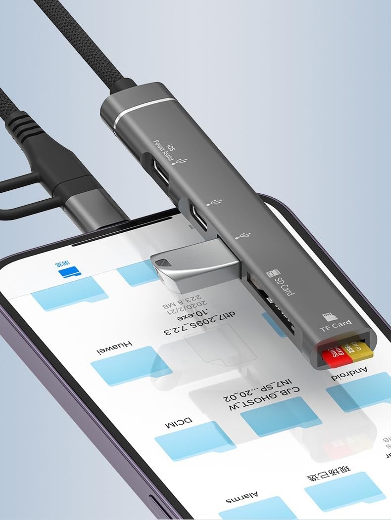 Sd Card Reader for Iphone Ipad, 5-in-1 Lightning Usb-c to Memory Card Viewer Wit