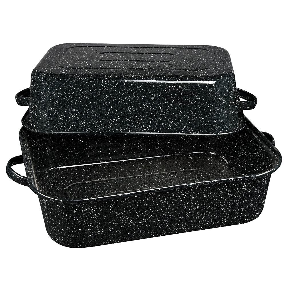 Granite Ware 21-Inch Covered Rectangle Roaster - Speckled Black