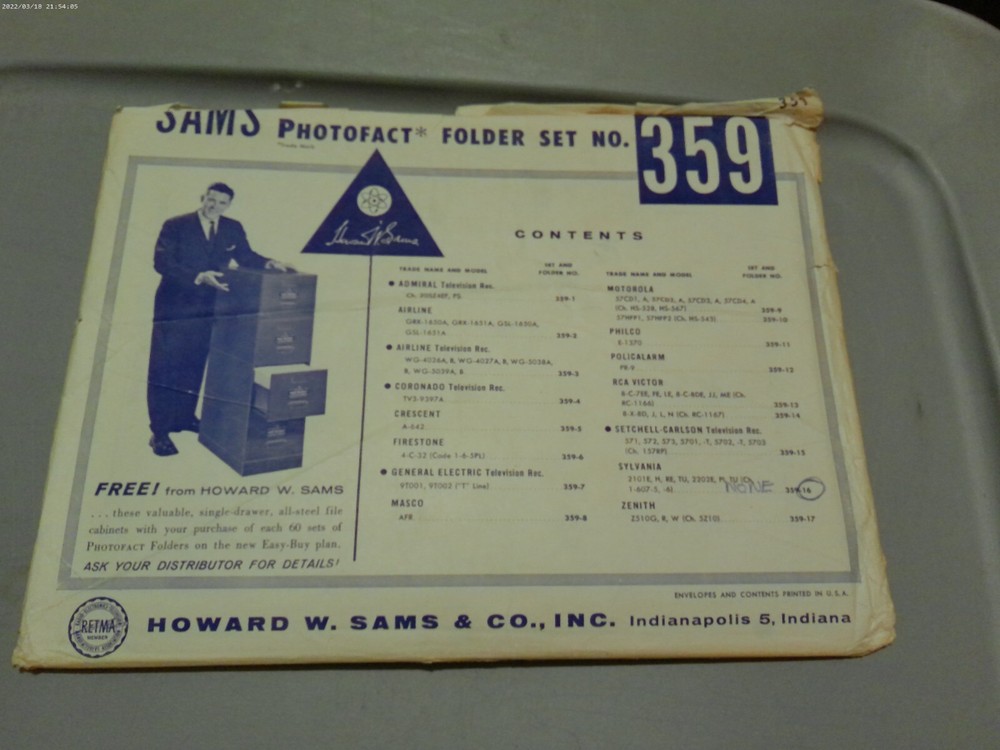 SAMS PHOTOFACT FOLDER SET NO.359