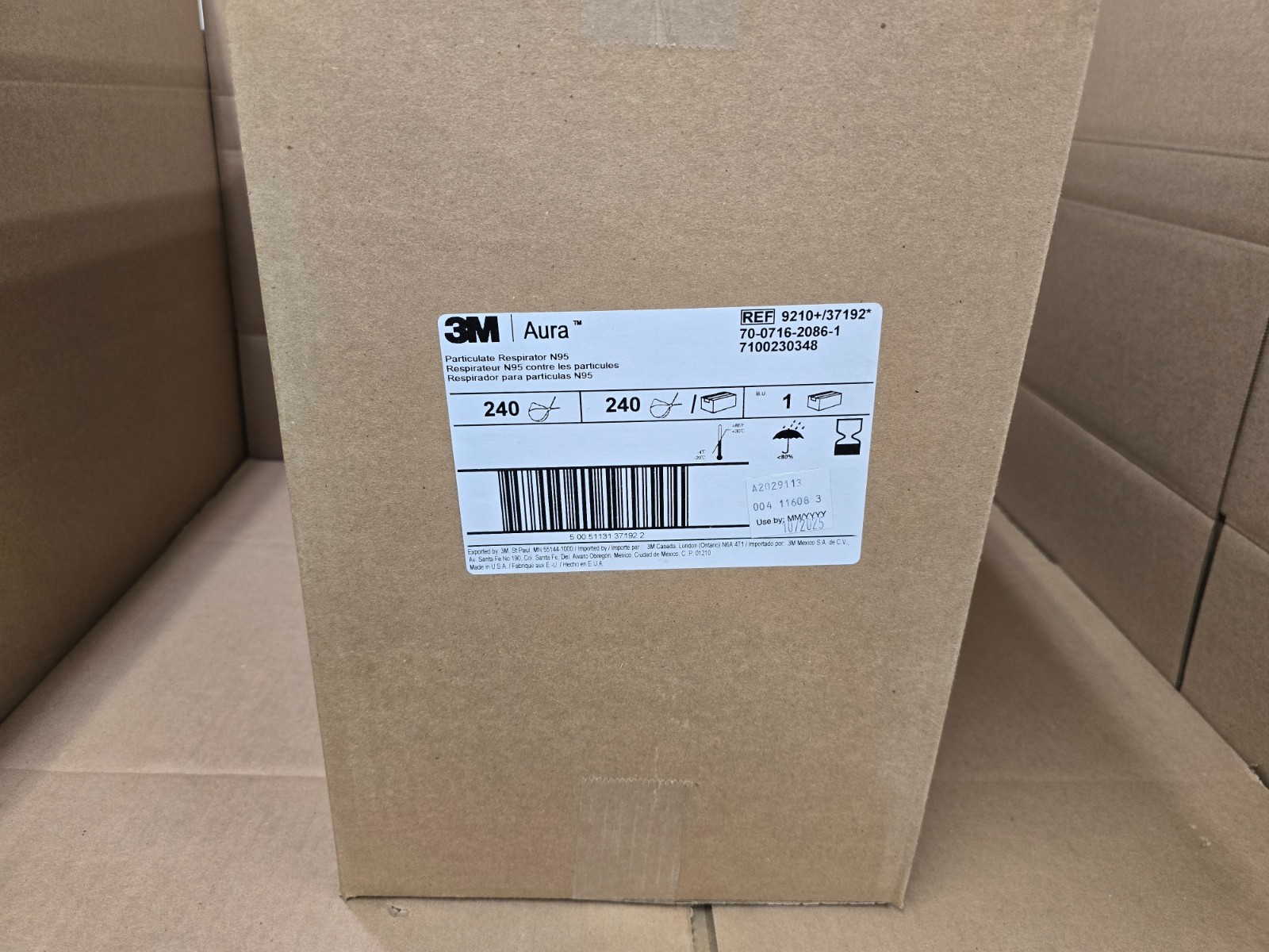 3M Genuine Aura 9210+ N95 Particulate Respirator Disposable Masks Case of 240