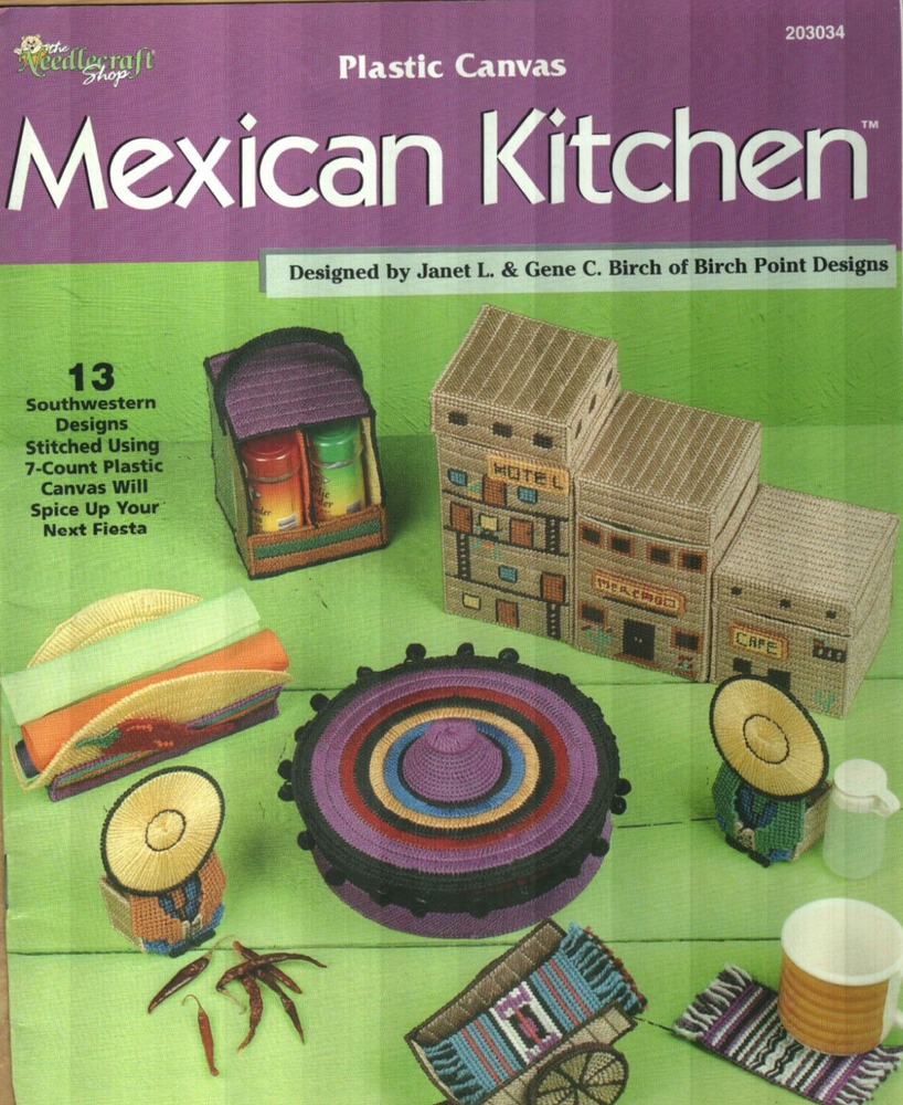NEW MEXICAN KITCHEN COASTERS SPICE CADDY 13 DESIGNS PLASTIC CANVAS PATTERN BOOK