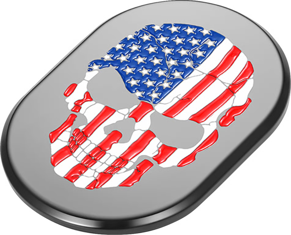 Figurati Designs Antenna Cover - Black with American Flag Skull Motorcycle