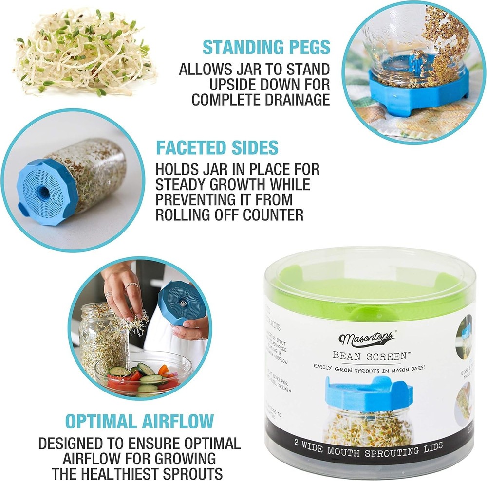 Bean Screen Plastic Mason Jar Sprouting Lids Mason Jar Sprouting Kit – For Gr...
